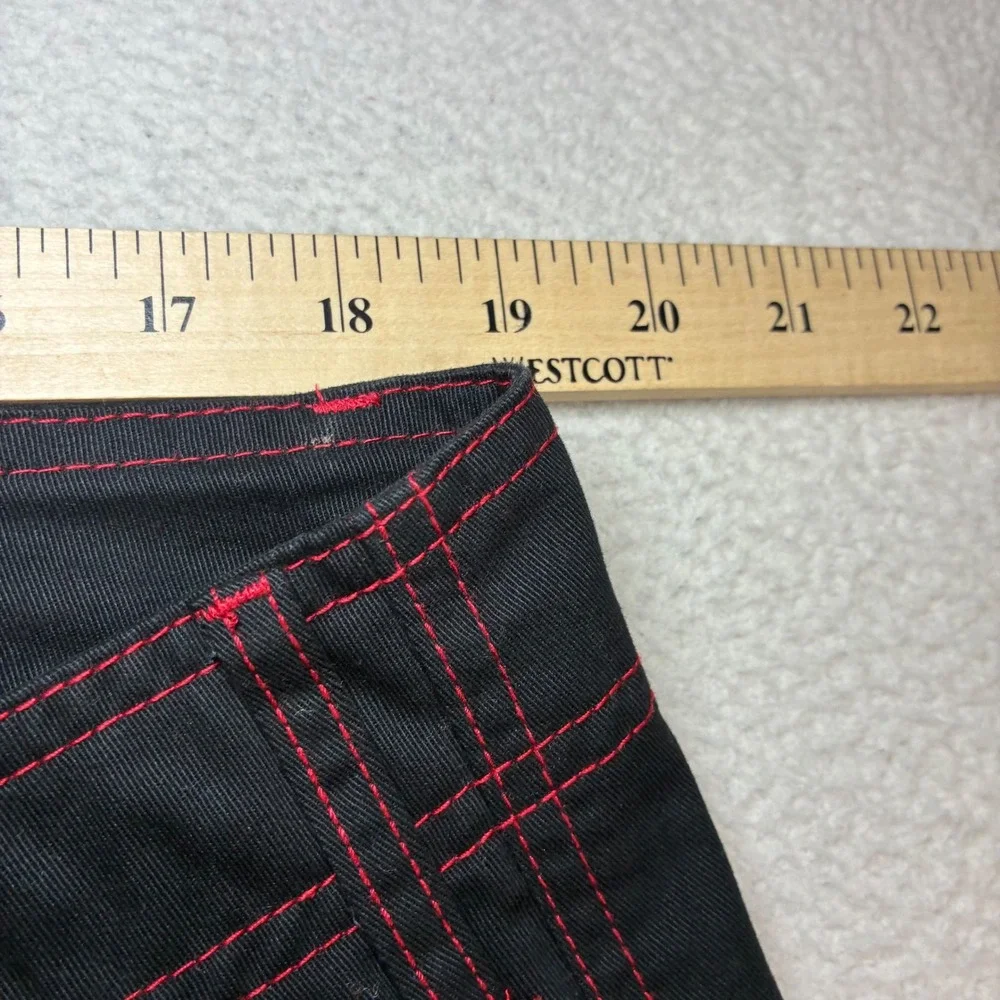 True Religion Baggy Cargo Pants Men 36x32 Black Red Straight Contrast Stitch NWT